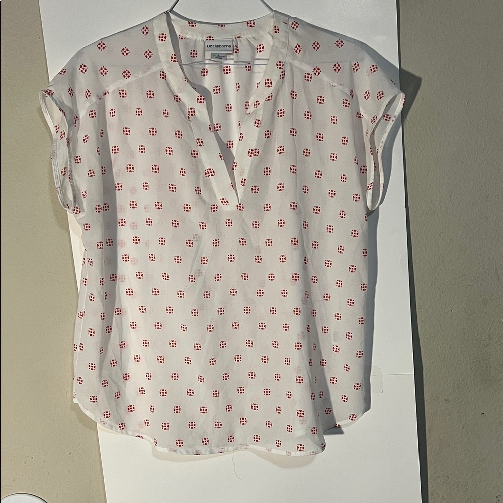 Liz Claiborne Ivory Blouse with Crimson Accents